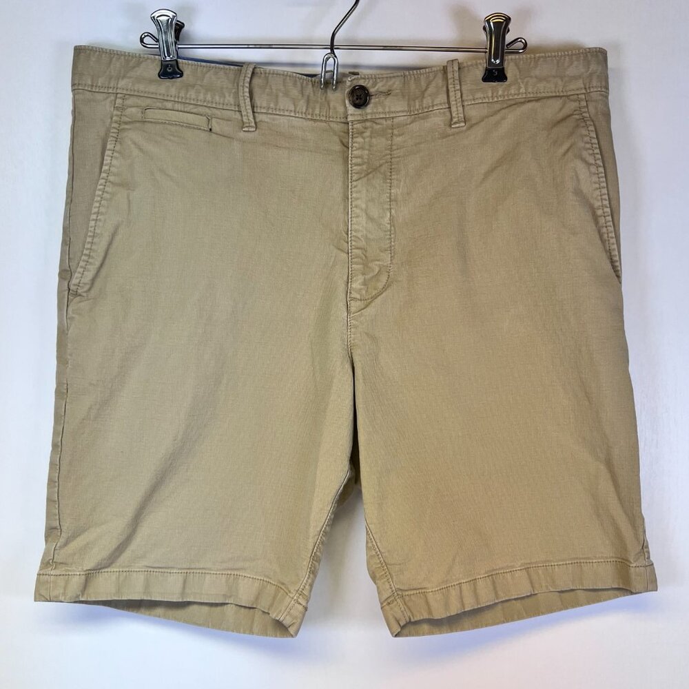 Original Penguin Mens 36 Flat Front Shorts Khaki Tan Beige Stretch 8" Inseam